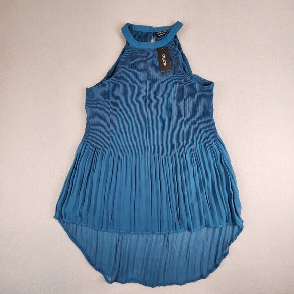 City Chic NEW Womens Blue Pleated Hi-Low Tank Halter Top Shirt Tunic Small (16) - Picture 5 of 12